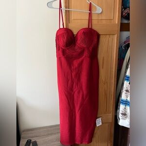 ASOS Bodycon Fringe Stretch Corset Midi Holiday Cocktail Party Dress Red Size 14